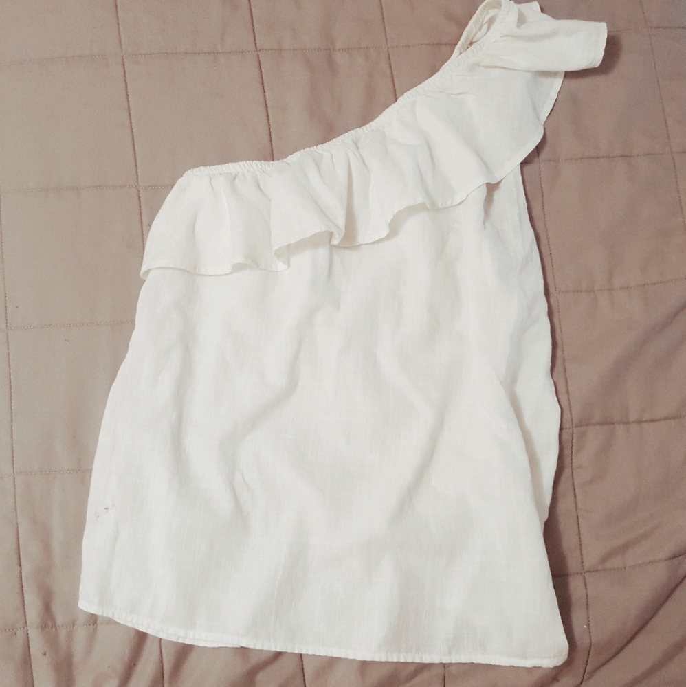 White, one shoulder, ruffled detail Old Navy top